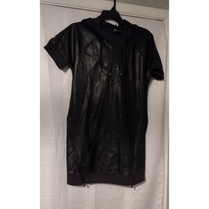 FISLL NBA Chicago Bulls Short Sleeve Hoodie Dress Faux Leather Logo Black NWOT